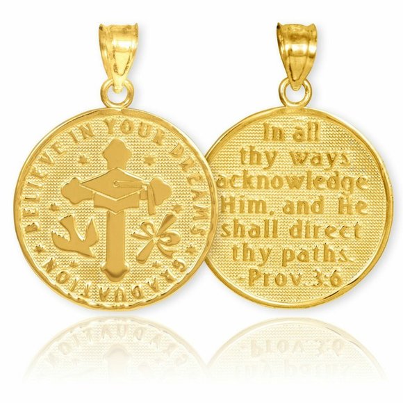 10K Gold Reversible Graduation Medallion Pendant